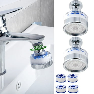 2 Pcs Sink Water Filter Faucet, 360° Rotating Purifier Kitchen Tap Filtration Removes Chlorine Fluoride Heavy Metals Hard Water for Home Bathroom & Kitchen