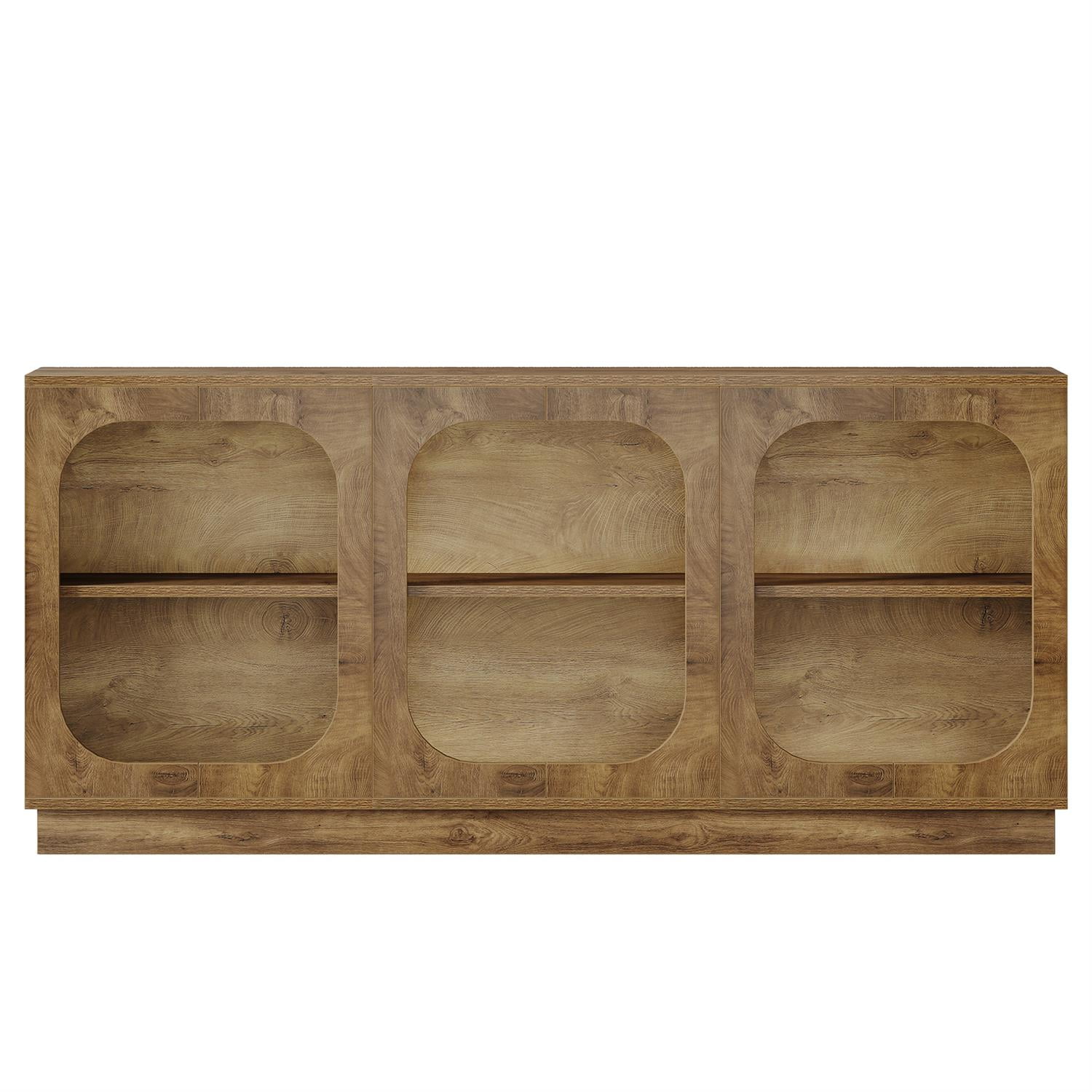 Demi Bonn 70" Bohemian Wood Sideboard, Multi Compartment Living Room Storage Cabinet, Home Decor Display Console, Brown