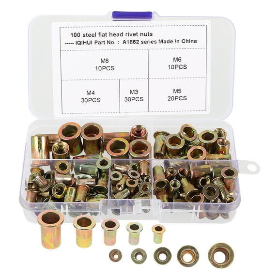 100Pcs M5 M8 Zinc Plated Carbon Steel Knurled Nuts Rivnut Flat Head Threaded Rivet Insert Rivet Nut A1862
