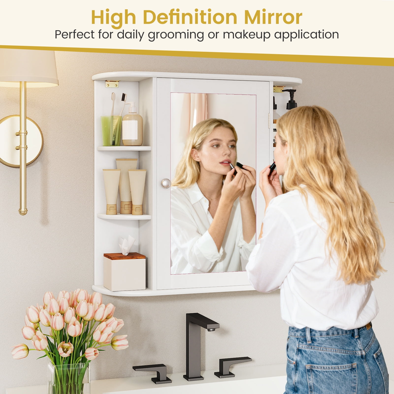Gymax Bathroom Wall Cabinet w/ Mirror Modern Medicine Cabinet w/ Mirrored Door