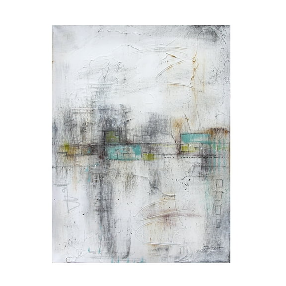 Canvas Wall Art - Jean Plout 'Abstract Aqua Horizon B' Wall Art for Living Room, Bedroom, or Office Décor by Trademark Fine Art - 14 x 19 Inches