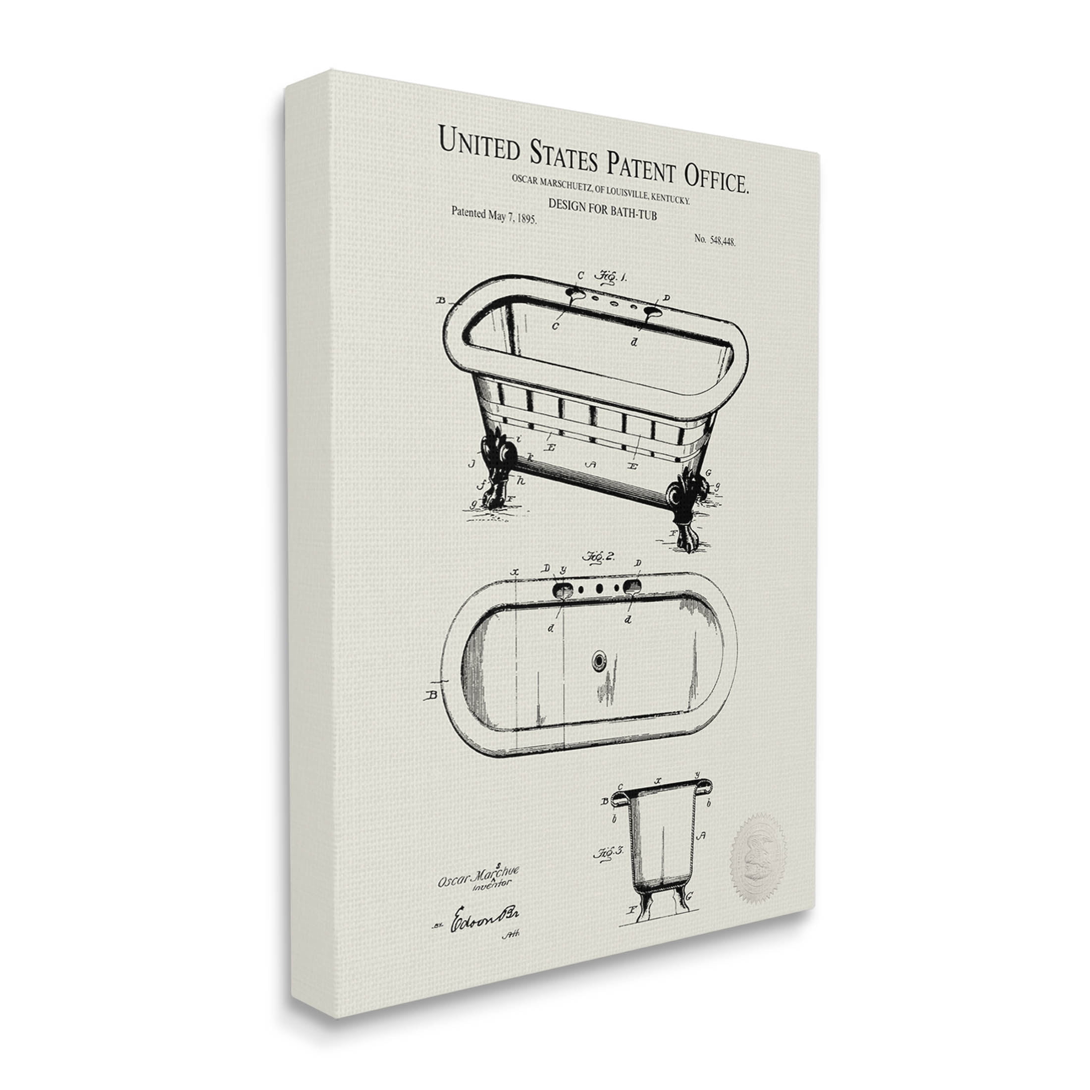 Stupell Industries Vintage Tub Bathroom Diagram Graphic Art Gallery Wrapped Canvas Print Wall Art, Design by Karl Hronek