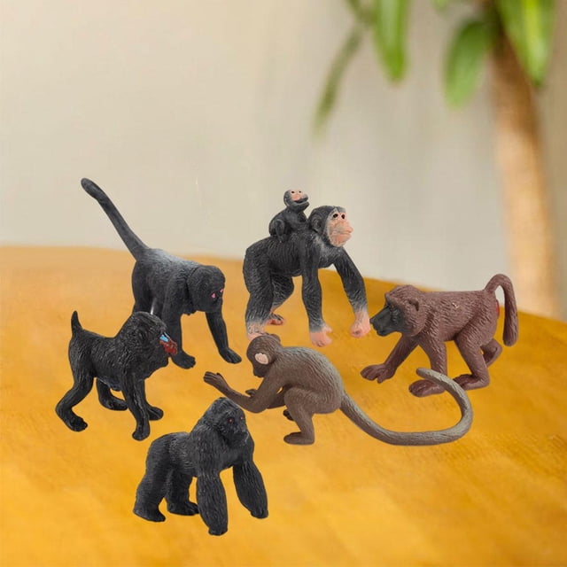 6 piezas de simulación de chimpancé, estatuilla de juguete educativo, de , modelo de animal, estatuilla de juguete de silvestre, j Yotijar Estatuilla de chimpancé