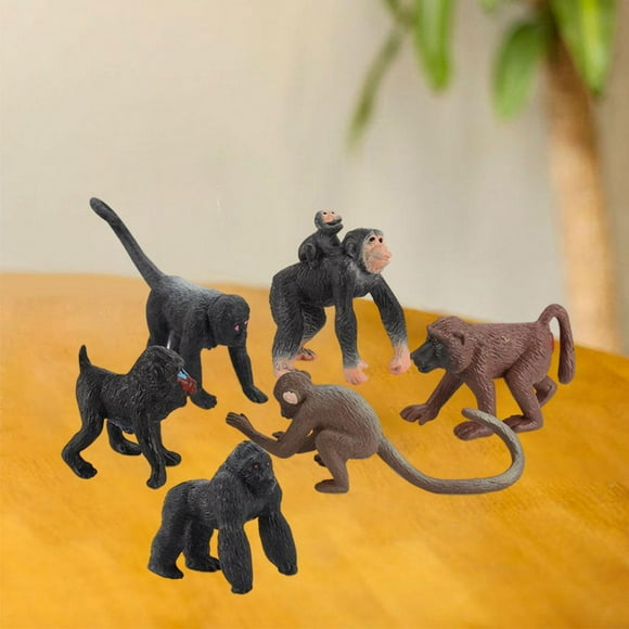 6 piezas de simulación de chimpancé, estatuilla de juguete educativo, de , modelo de animal, estatuilla de juguete de silvestre, j Yotijar Estatuilla de chimpancé