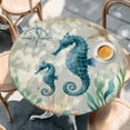 thumbnail image 2 of Seahorse Coastal Round Tablecloth, Fitted Table Cover with Elastic for 55"-60" Round Tables, Vintage Nautical Ocean Starfish Compass Table Cloth Outdoor Indoor Dinning Party Waterproof Tablecloths, 2 of 7