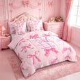 thumbnail image 2 of Manfei Chic Pink Bow 7-Piece Twin Bedding Sets For Kids,3D Letter E Initial Monogram Print Bedding Comforter Set,Pink Reversible, 2 of 7