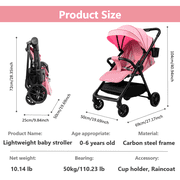 Lightweight Baby Stroller, Compact Travel Stroller,Infant Pram with Raincoat&Cup Holder,9.92lbs,0-24 Months,Pink