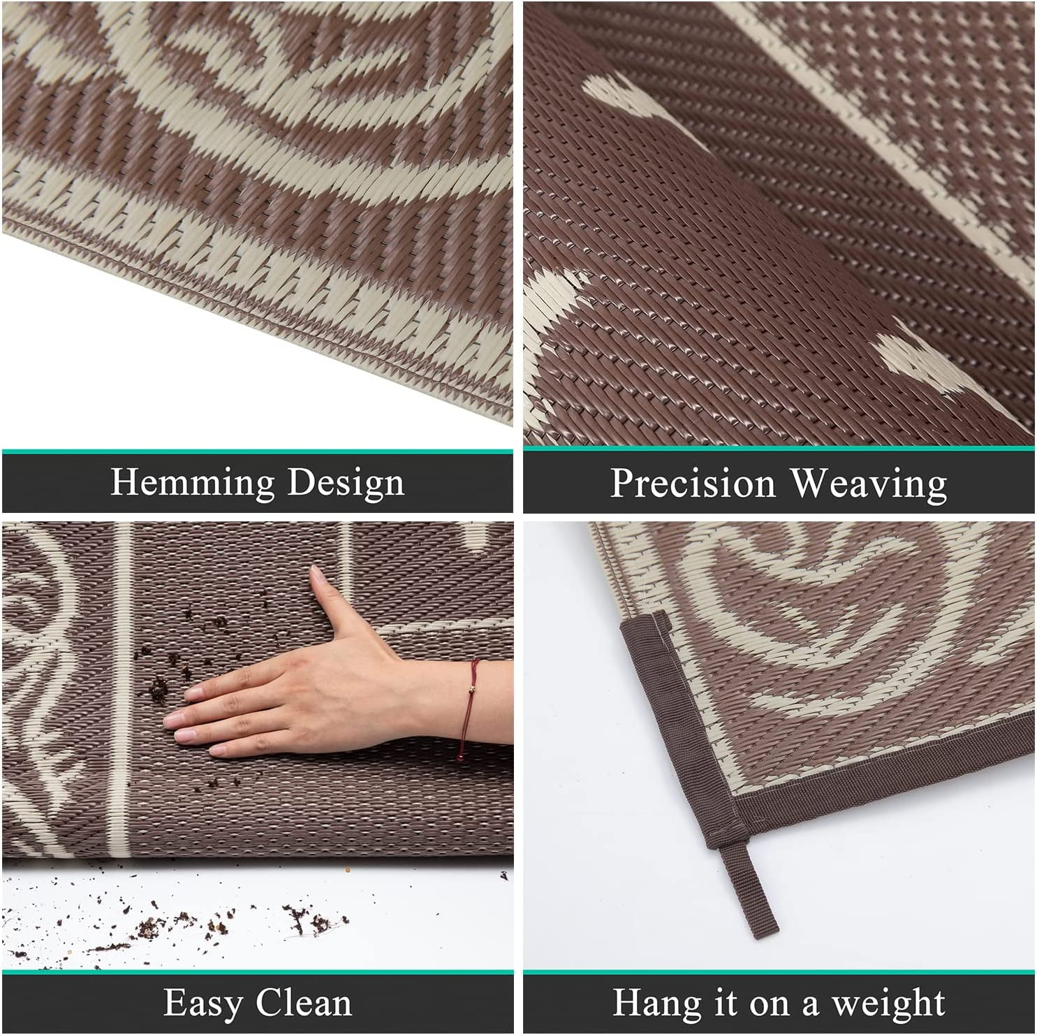 Findosom 6'x9' Brown Large Outdoor Rug Outdoor Mat RV Outdoor Rug Reversible Plastic Straw Area Rug Mat Camping Rugs Waterproof Floor Mat and Rug for RV, Patio, Backyard, Deck, Picnic, Beach, Trailer
