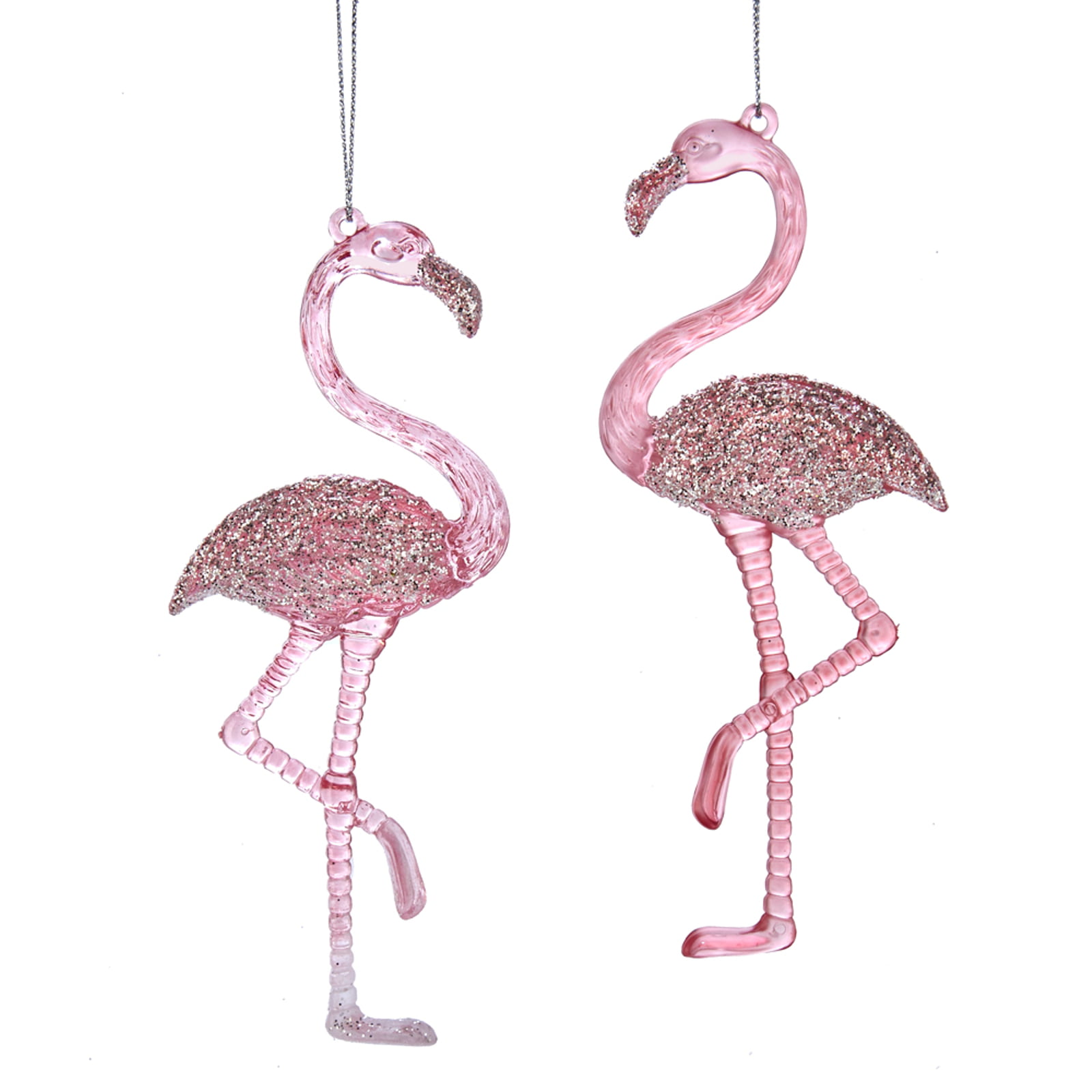 Flamingo Crystal Pink Glitter 7 x 3 Glass Christmas Hanging Figurine Ornament 