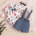 thumbnail image 2 of Kaprioy My First 4th of July Outfit Independence Day Printed Short Sleeve Button Down Bowtie Shirt Romper Suspender Shorts Set Overalls Gentleman Suit, 2 of 6