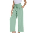 thumbnail image 6 of IDALL Linen Pants Women Petite Pants Women Wide Leg Pants With Pockets Lightweight High Waisted Palazzo Adjustable Tie Knot Flowy Trousers Lounge Pants Women Summer Pants Blue 2 M, 6 of 6