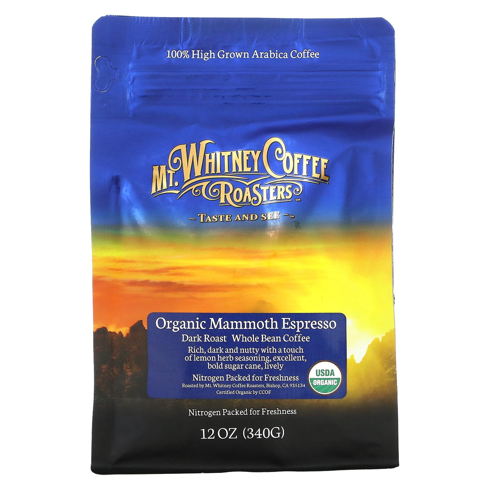 Organic Mammoth Espresso, Whole Bean Coffee, Dark Roast, 12 oz (340 g), Mt. Whitney Coffee Roasters