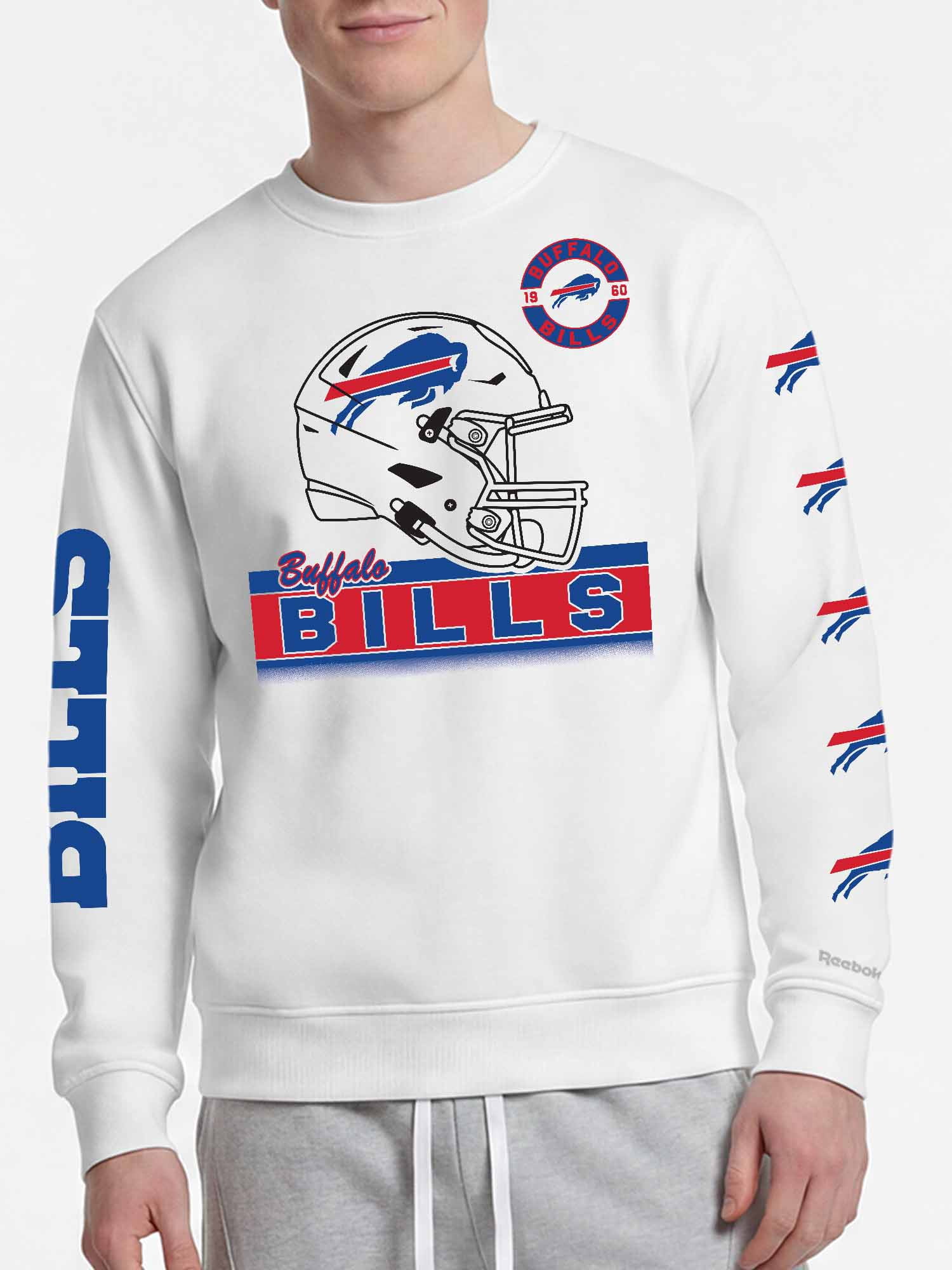 Buffalo Bills Reebok Mens White Crew Sweatshirt
