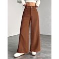 thumbnail image 6 of Corduroy Pants for Women Casual High Waisted One Buttoned Stretchy Loose Fit Wide Leg Pants with Pockets Light Brown S, 6 of 9