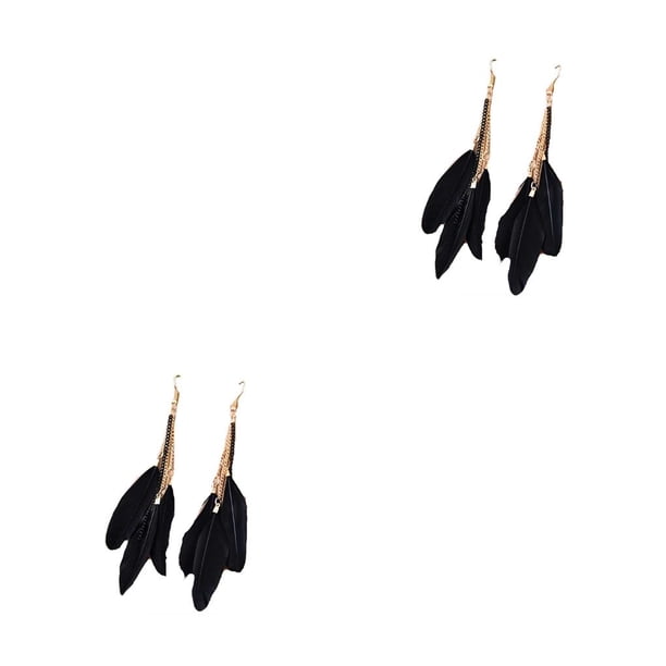 Qarigey 2 uds pendientes pluma Bohemia borla pendiente largo Vintage pantalla ocio joyería accesorios moda elegante Negro 2piezas