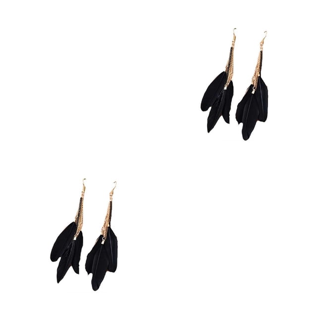 Minnieouse 2 uds pendientes pluma Bohemia borla pendiente largo Vintage pantalla ocio joyería accesorios moda elegante Negro 2piezas