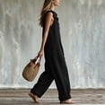 thumbnail image 6 of Oversized Wide Leg Jumpsuit Women Ruffle Strap Button‑front Casual Overalls Pants with Pockets Summer Travel Wear Black XXL, 6 of 7