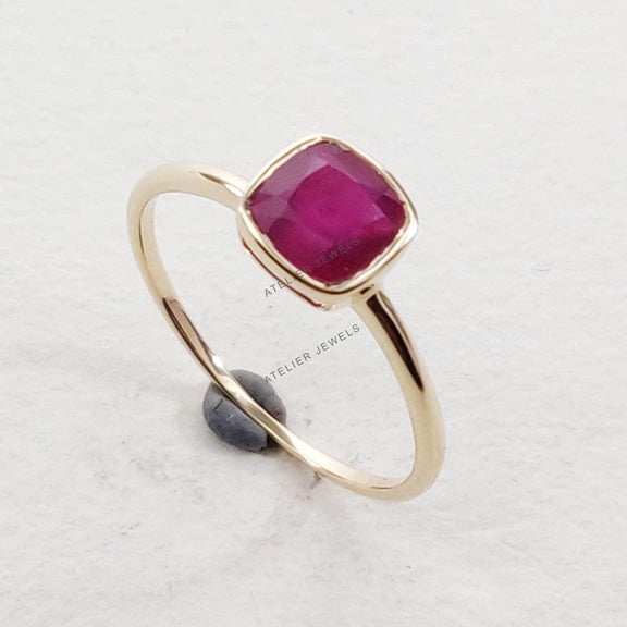 Natural Ruby Ring, 14K Solid Yellow Gold Ruby Ring, July Birthstone Ring, Statement Rings, Valentine Day's Present, Natural Ruby Jewelry