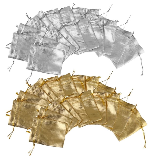 Paquete de 40 Bolsas de Regalo de Joyería Zulema organza oro plata 3.5 x 2.6 pulgadas