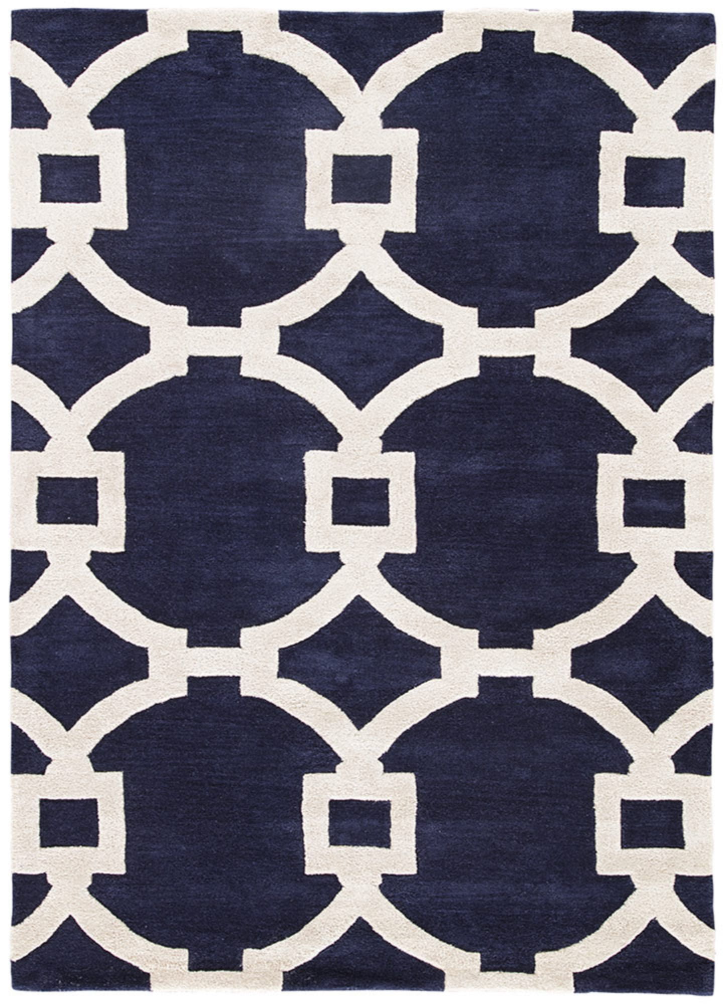 9' x 12' Navy Blue and White Hand Tufted Geometric Rectangular Area