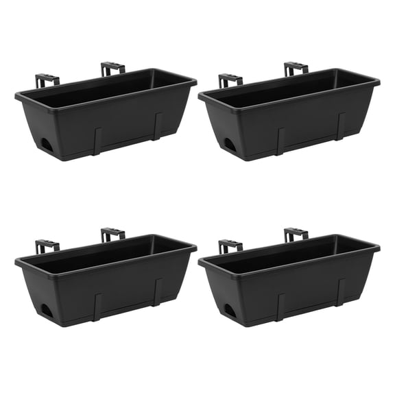 4 Pack Window Box Planters, Rectangular Railing Hanging Flower Pots with Adjustable Brackets, Plastic Outdoor Deck Balcony Planter Boxes for Vegetables, Herbs and Flowers