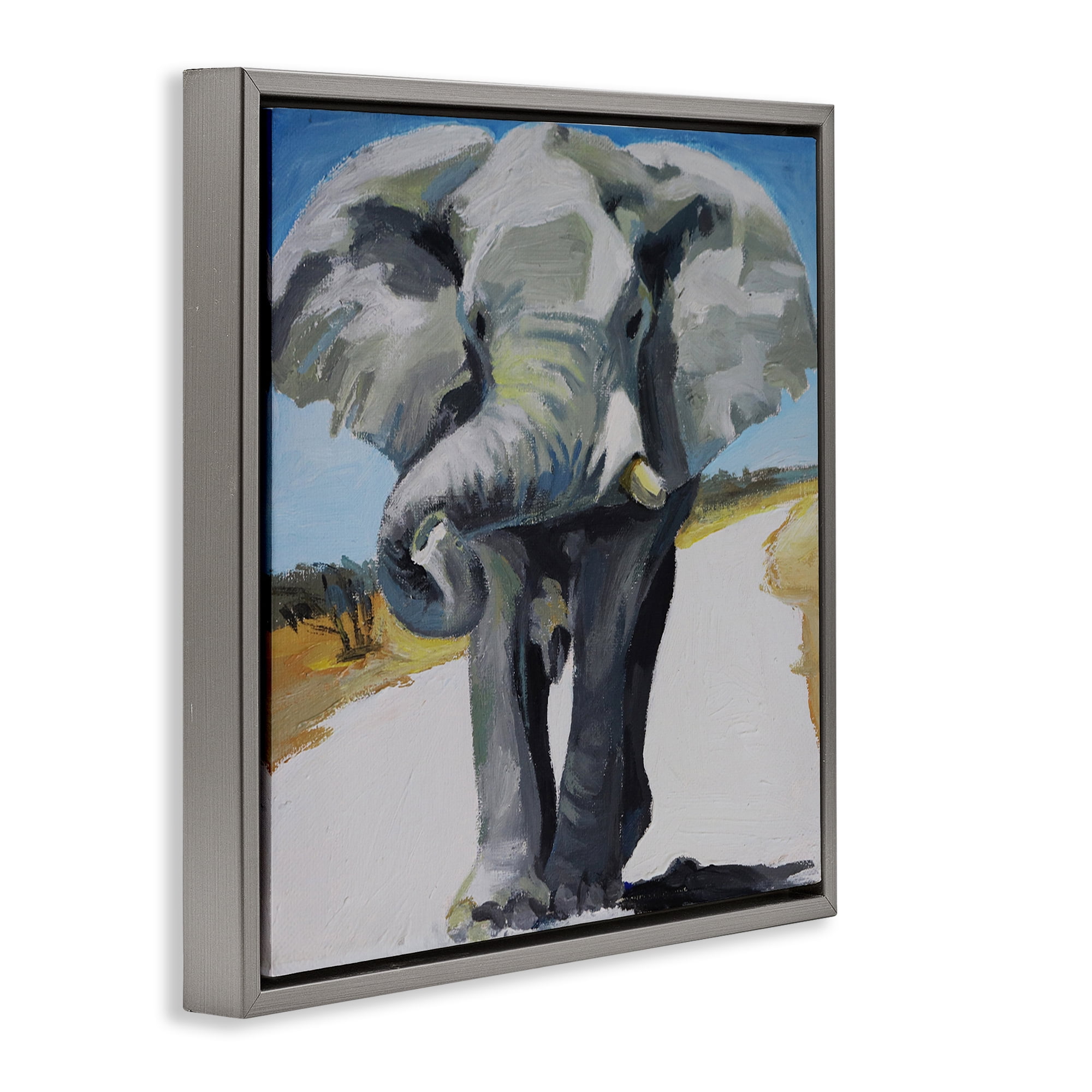 Stupell Industries Majestic Elephant on Path Gray Framed Floater Canvas Wall Art, design by Violeta Vollmer