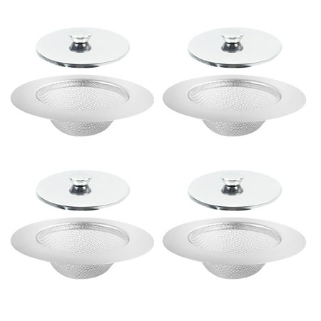 

4pcs With Lid Sink Strainer Food Hair Catcher Kitchen Drain Home Stainless Steel