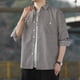 thumbnail image 5 of Blusa y camisa de manga larga con cuello vuelto para hombre, informal, con estampado de botones, de poliéster, 5 of 7