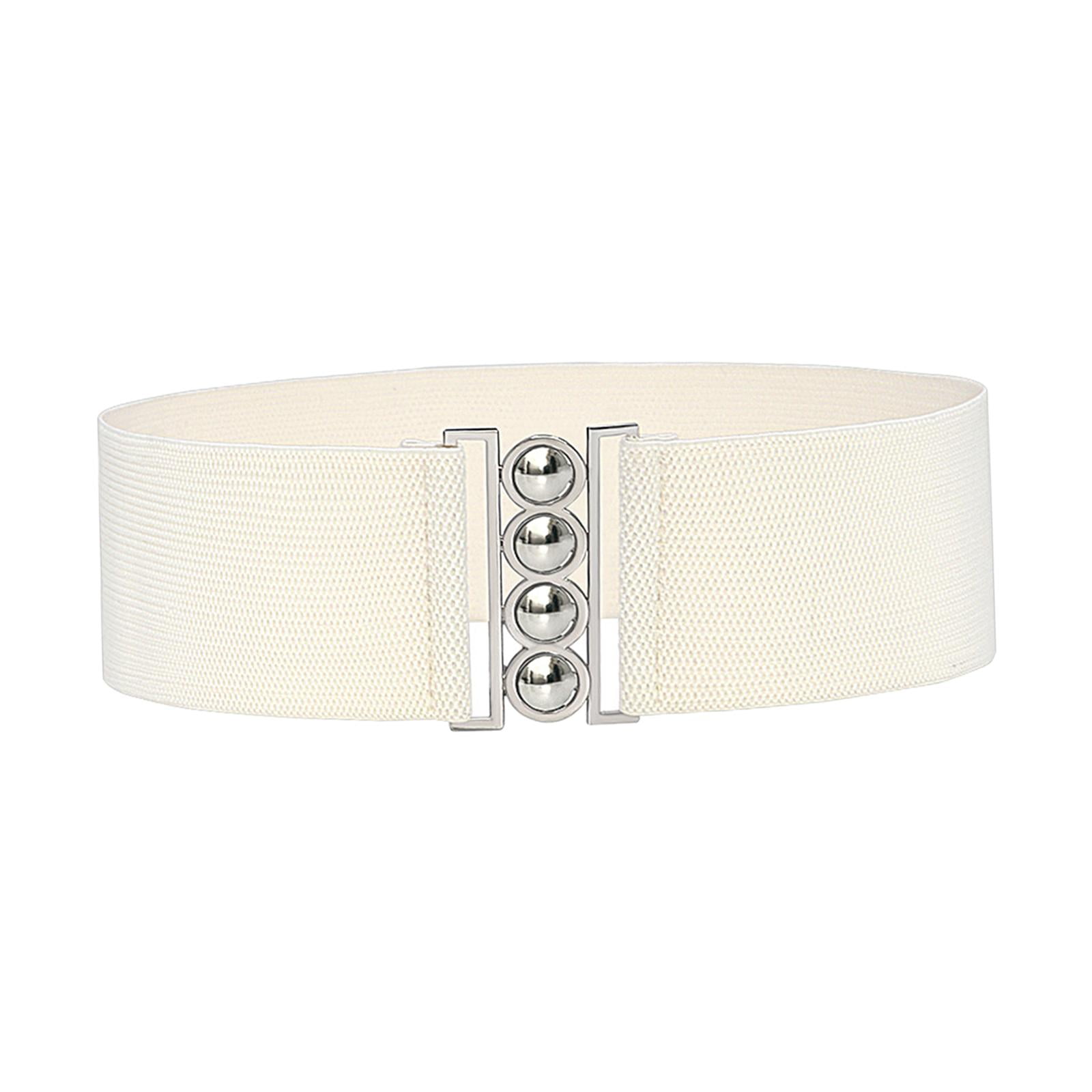 Wide Elastic Belt Decorative Belt Solid Color Dress Belt for Women Ladies  White