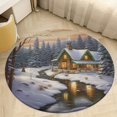 ARISTURING Snowy Landscape Flannel Floor Mat Round Living Room