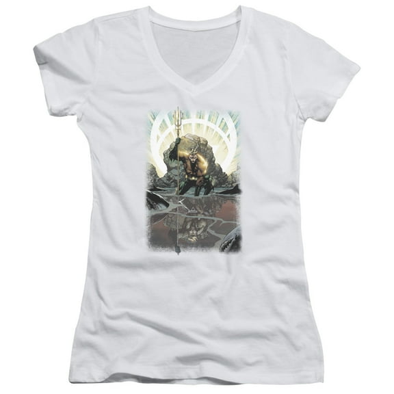 JLA Justice League Brightest Day Aquaman Junior Women's T-Shirt V-Neck White