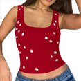 thumbnail image 2 of Top Corto Sin Mangas con Cuello Cuadrado Acanalado y Decorado con Diamantes de Imitación para Mujer Y2K Rojo M, 2 of 7