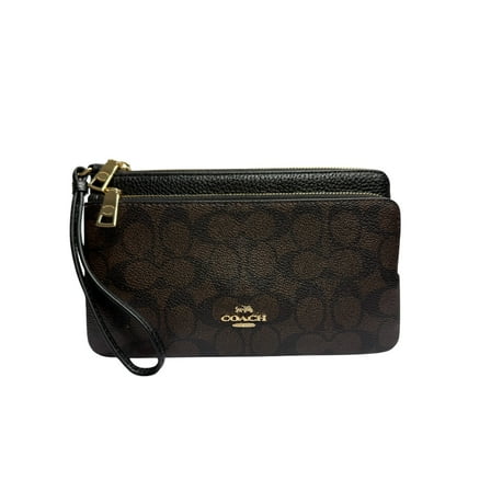 Coach Women's Double Zip Wristlet Wallet in Signature Canvas (IM/Walnut/Black)