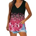 thumbnail image 1 of Gibobby Camiseta sin mangas con cuello en V y estampado de flores degradadas para mujer(Rosa caliente,M), 1 of 5