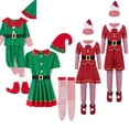 thumbnail image 2 of Disfraz de elfo navideño unisex verde y rojo para niños pequeños, hombres, familia, vacaciones, niñas y mujeres, disfraz de ayudante de Papá Noel, 2 of 5