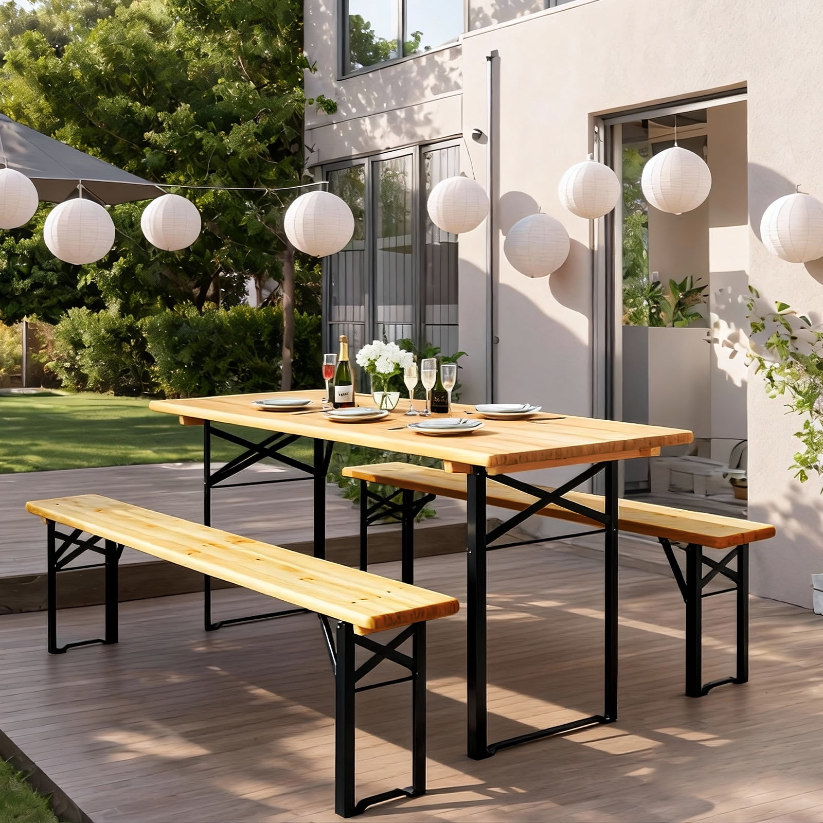 Ktaxon 6' Wooden Outdoor Folding Patio Camping Picnic Table Set with Bench