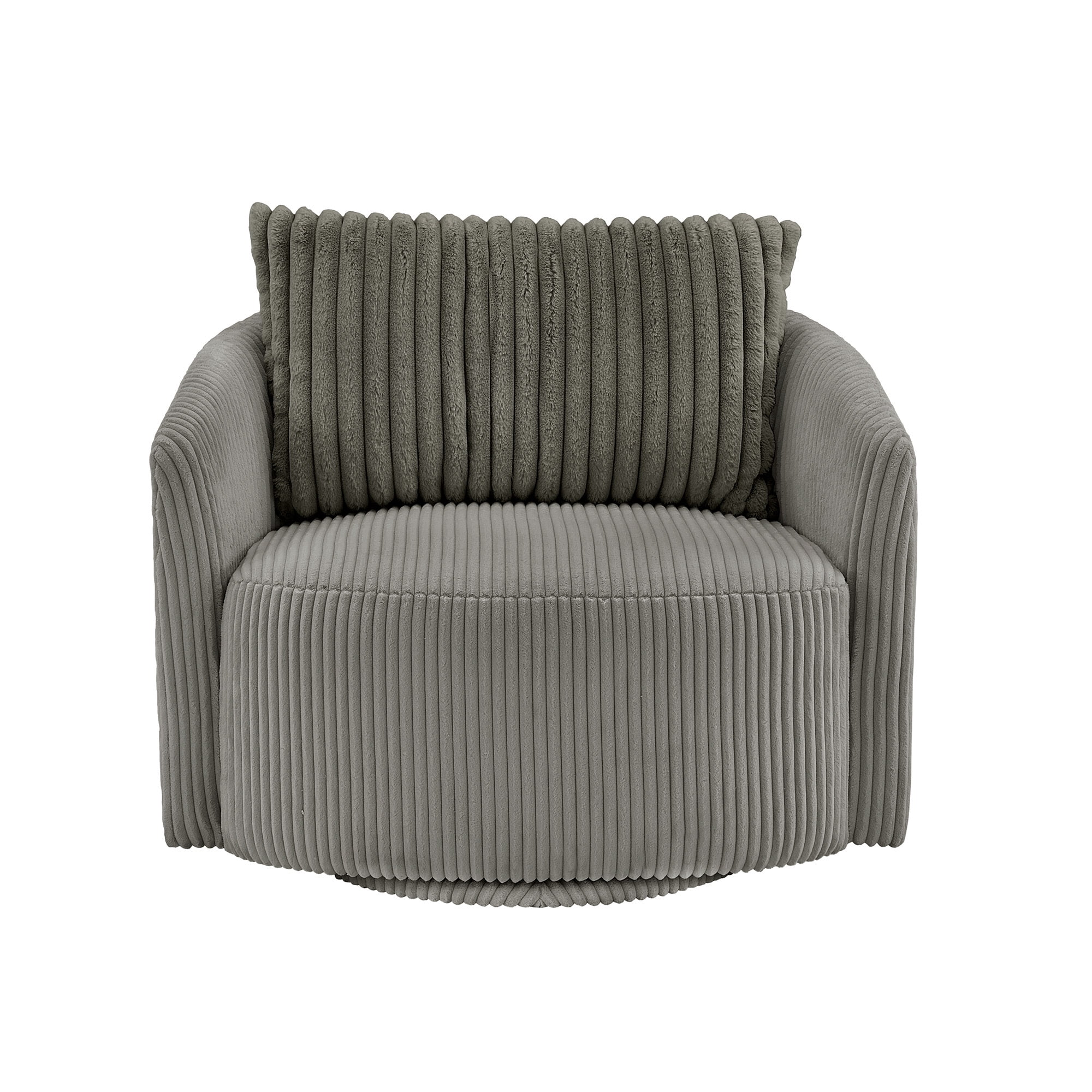 Weston Home Killarney Oversized Wale Corduroy Swivel Accent Chair with Furry Channel Pillow, Gray/Dark Gray Pillow