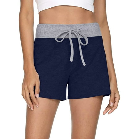 

UKAP Women Pajama Shorts Comfy Lounge Bottom with Pockets Stretch Color Block Sleepwear Drawstring Pj Bottoms Drak Blue(no pockets) XXL(US 20-22)