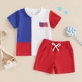 thumbnail image 3 of Hotiary 4Th of July Baby Boys Outfits Short Sleeve Patchwork Color Block T-shirt Top + Elastic Waistband Drawstring Shorts with Pockets 2 Piece Sets Infant Toddler for 6 Months-4 Years, 3 of 8