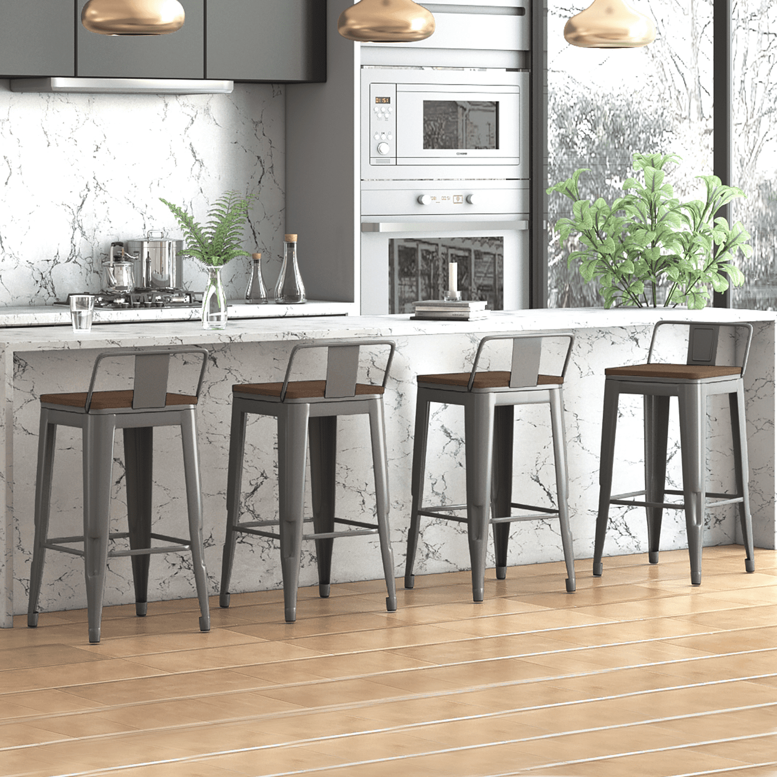 ZAFLY 26" Metal Bar Stools Set of 4, Industrial Counter Height Bar Chairs with Removable