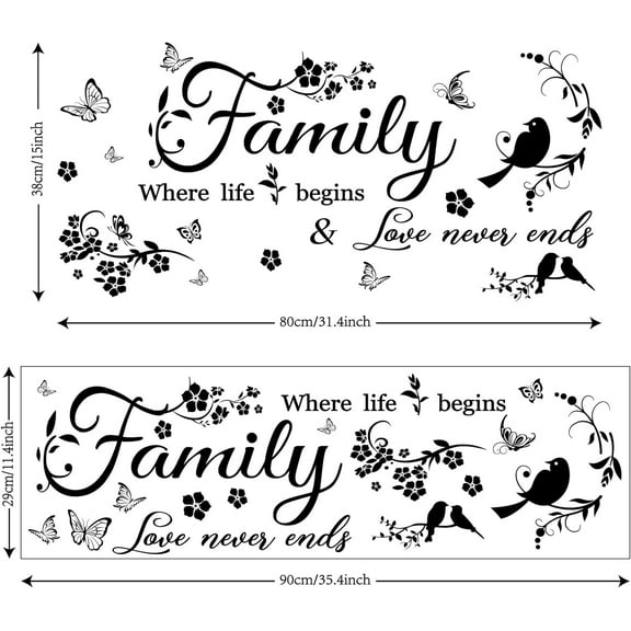 Family Where Life Begins & Love Never Ends Wall Decals Family Quotes Wall Decal Stickers for Living Room Bedroom Home Wall Decor