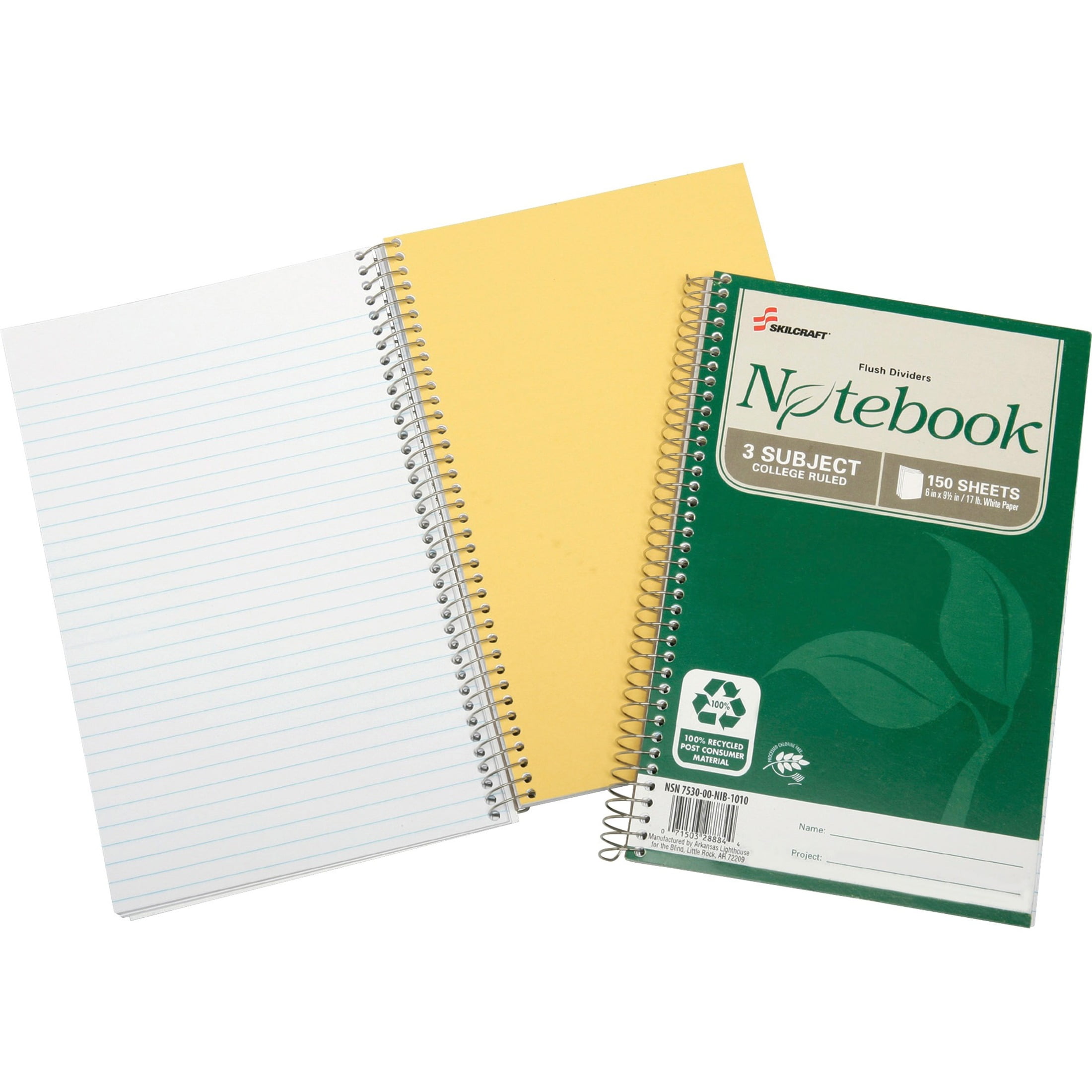 SKILCRAFT, NSN6002020, Three-Subject Spiral Notebook, 3 Per Pack
