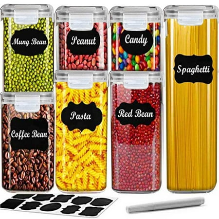 Food Storage Containers, Pantry Organization and Storage ,7 Pieces BPA Free Plastic Airtight Kitchen Organization and Storage with Lock Lids . Labels and Marker
