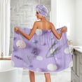 thumbnail image 5 of 3-Piece Bathroom Towel Set with Bath Towel, Quick-Dry Hair Cap and Hair Turban for Bath Yoga Beach White Circles, 5 of 6