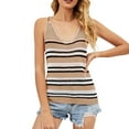 thumbnail image 1 of HBFAGFB Womens Tank Tops Spring Summer V Neck Stripe Color Blocking Knitted Trendy Vest Khaki Size S, 1 of 8