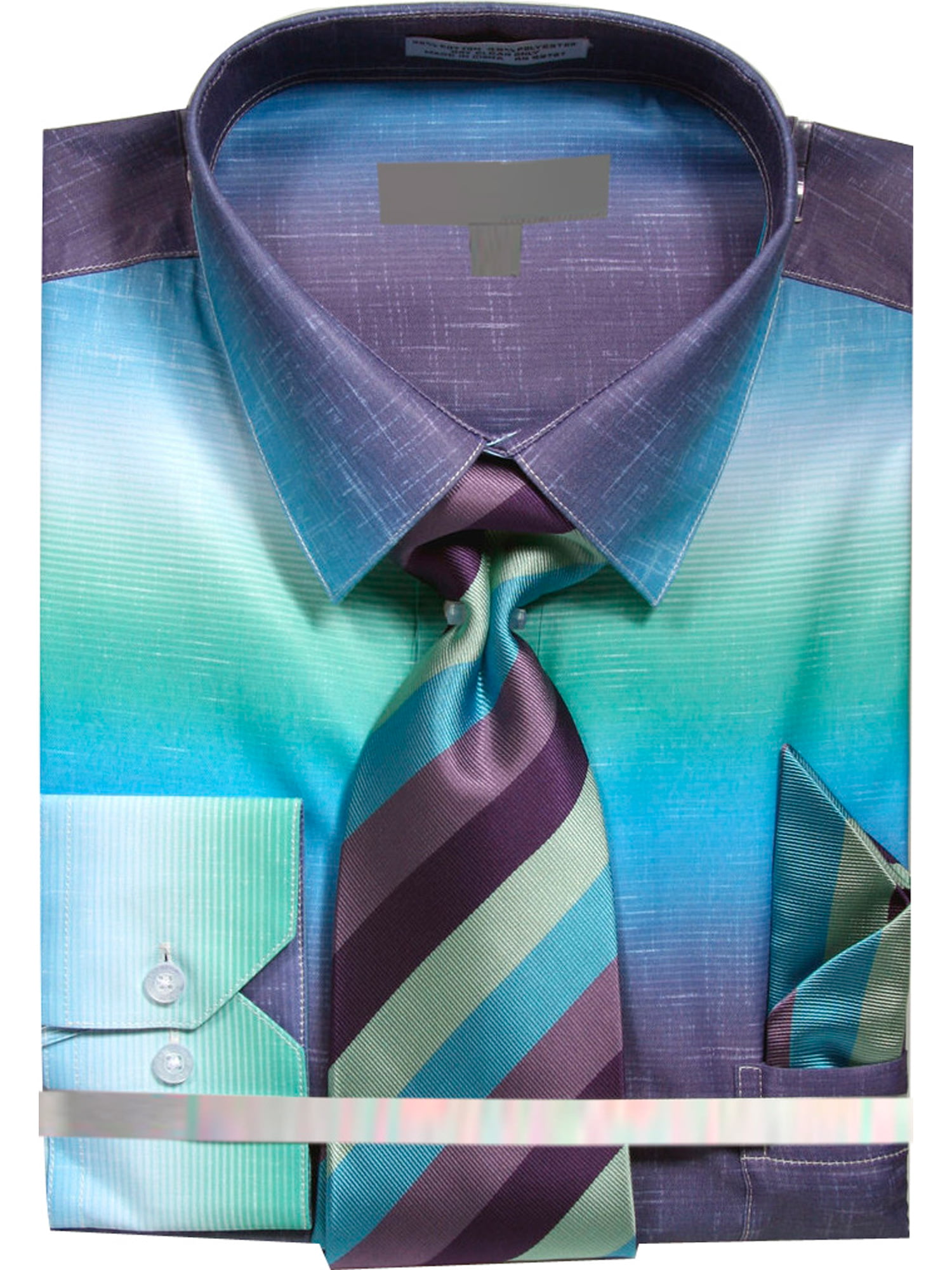 Men's Cotton Blend Dress Shirt with Tie and Handkerchief in 25 different colors 