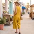 thumbnail image 5 of JULMCOMO Jumpsuits for Women Crew Neck Button Down Casual Bib Overalls Sleeveless Retro Wide Leg Capri Jumpsuit with Pockets Yellow S, 5 of 7