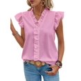 thumbnail image 3 of Women'S Blouses Dressy Boho Casual Ruffle Short Sleeve Tops Business Outfits Ladies Summer Trendy Work Shirts Pink L, 3 of 8