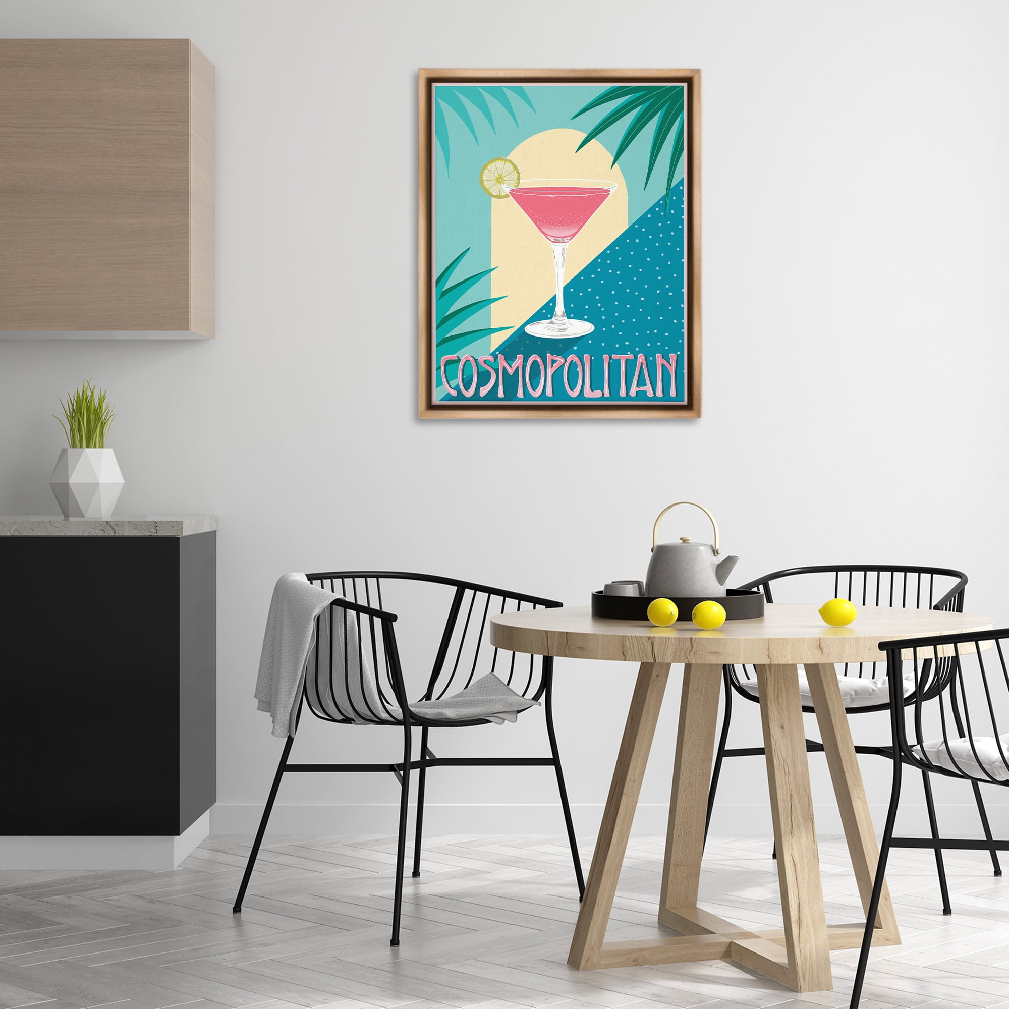 Stupell Industries Cosmopolitan & Palm Leaves Food & Beverage Painting Brown Floater Framed Canvas Art Print Wall Art, 25 x 31