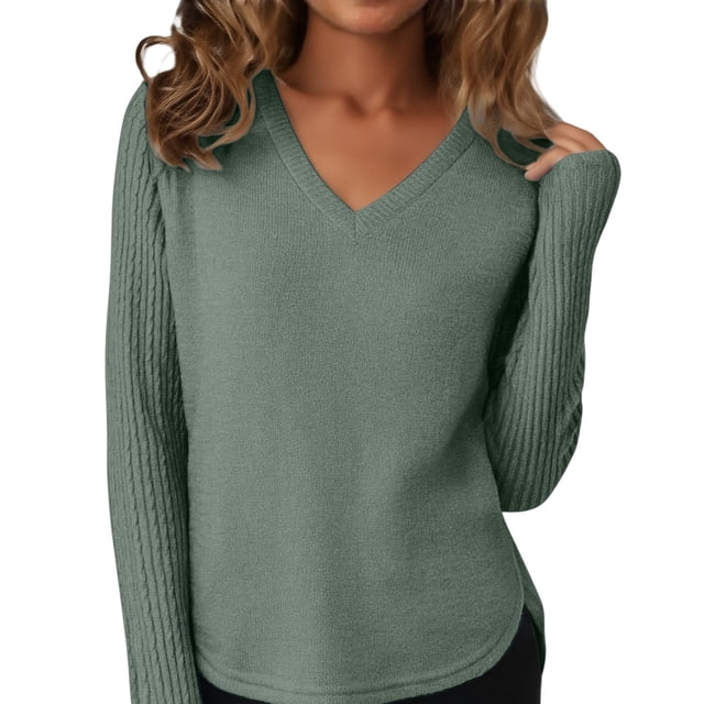 Breezora Chandail à Col Rond pour Femmes à Manches Longues Automne 2025 Tendance Grande Taille pour la Mode Quotidienne Taille m Vert